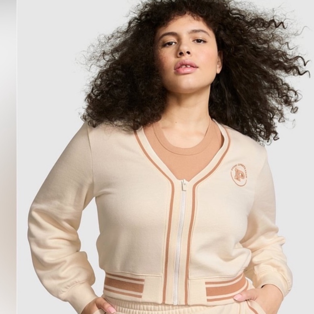 VS Pink Cream Zip-Up Cardigan